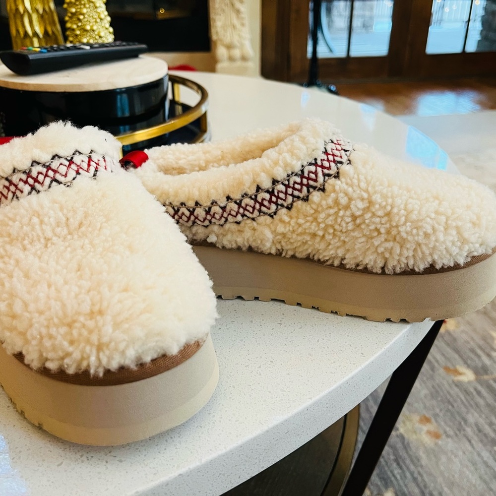 Tazz cream fur  braid platform- sheepskin and Tasman braid